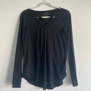 Cross Detail Black Long Sleeve